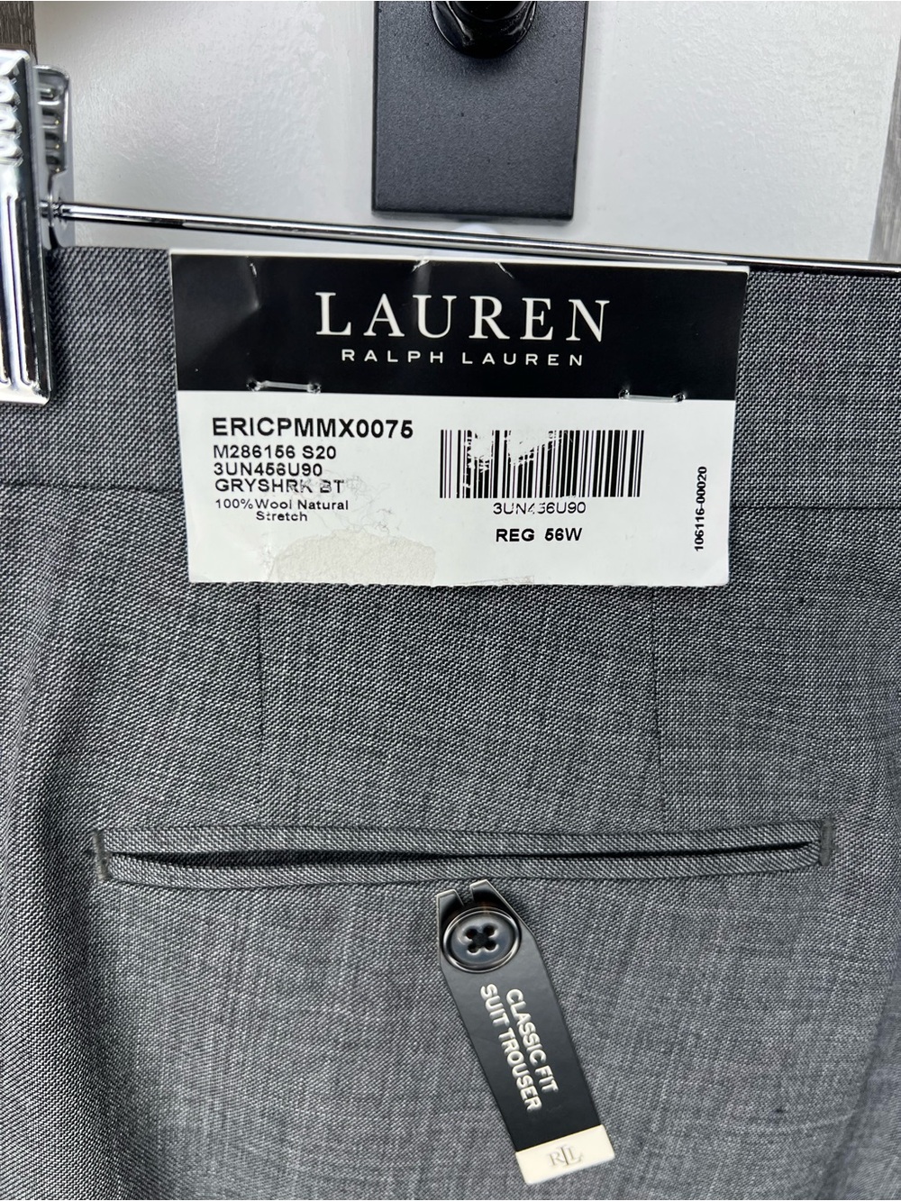 169. NWT Lauren Ralph Lauren Men's Gray 100% Wool Suit Trousers